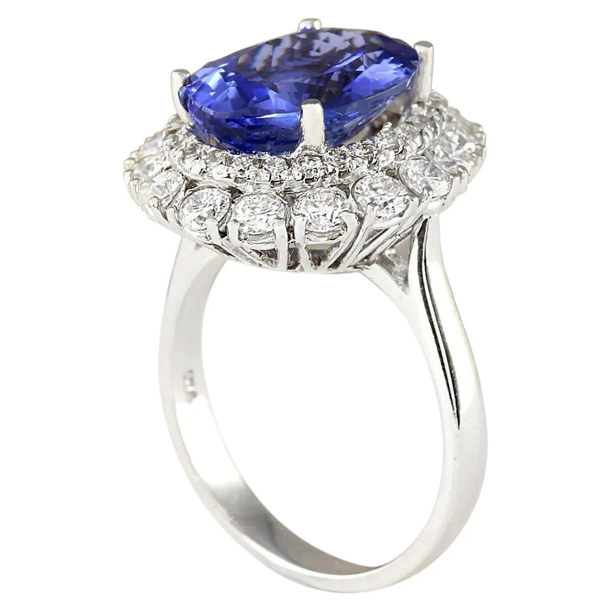 7.38 Carat Natural Tanzanite 14K White Gold Diamond Ring
