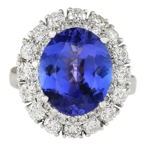 7.38 Carat Natural Tanzanite 14K White Gold Diamond Ring
