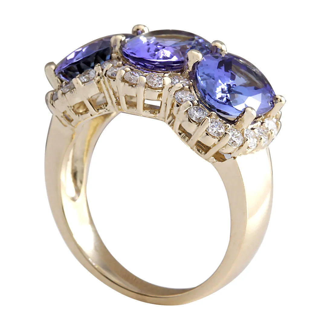 7.38 Carat Natural Tanzanite 14K Yellow Gold Diamond Ring