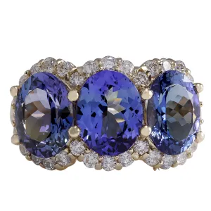 7.38 Carat Natural Tanzanite 14K Yellow Gold Diamond Ring