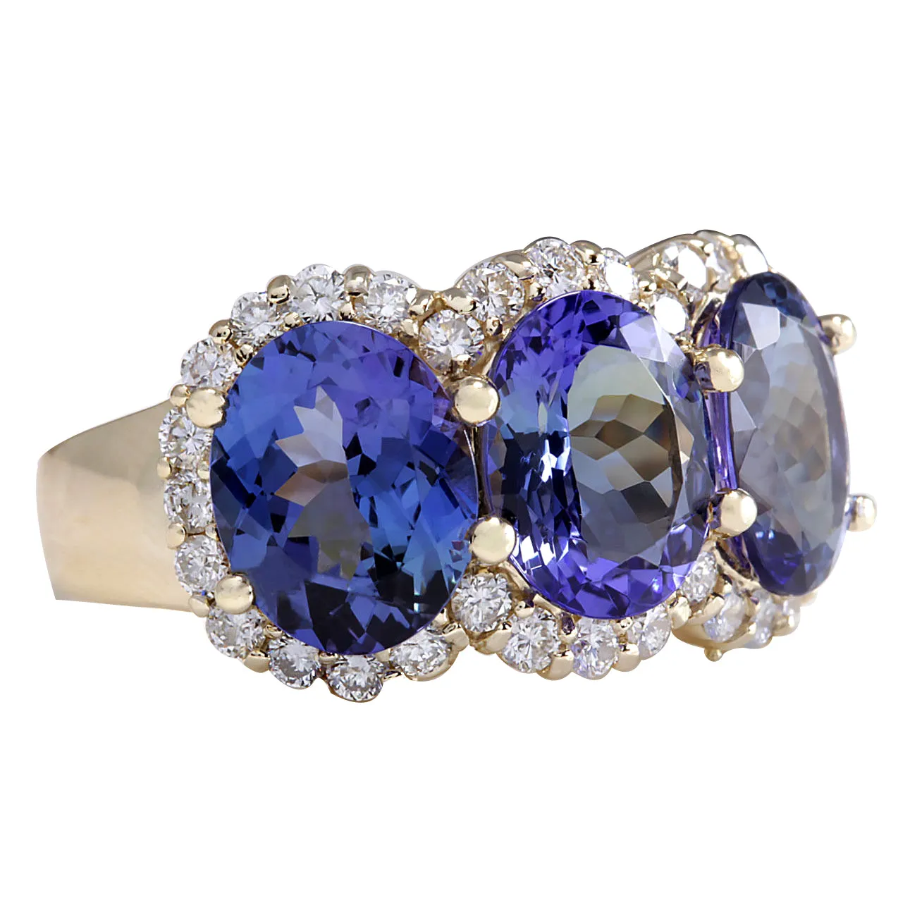 7.38 Carat Natural Tanzanite 14K Yellow Gold Diamond Ring