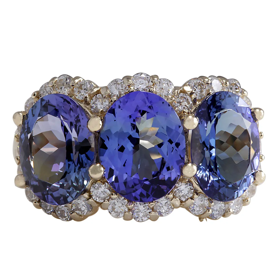 7.38 Carat Natural Tanzanite 14K Yellow Gold Diamond Ring