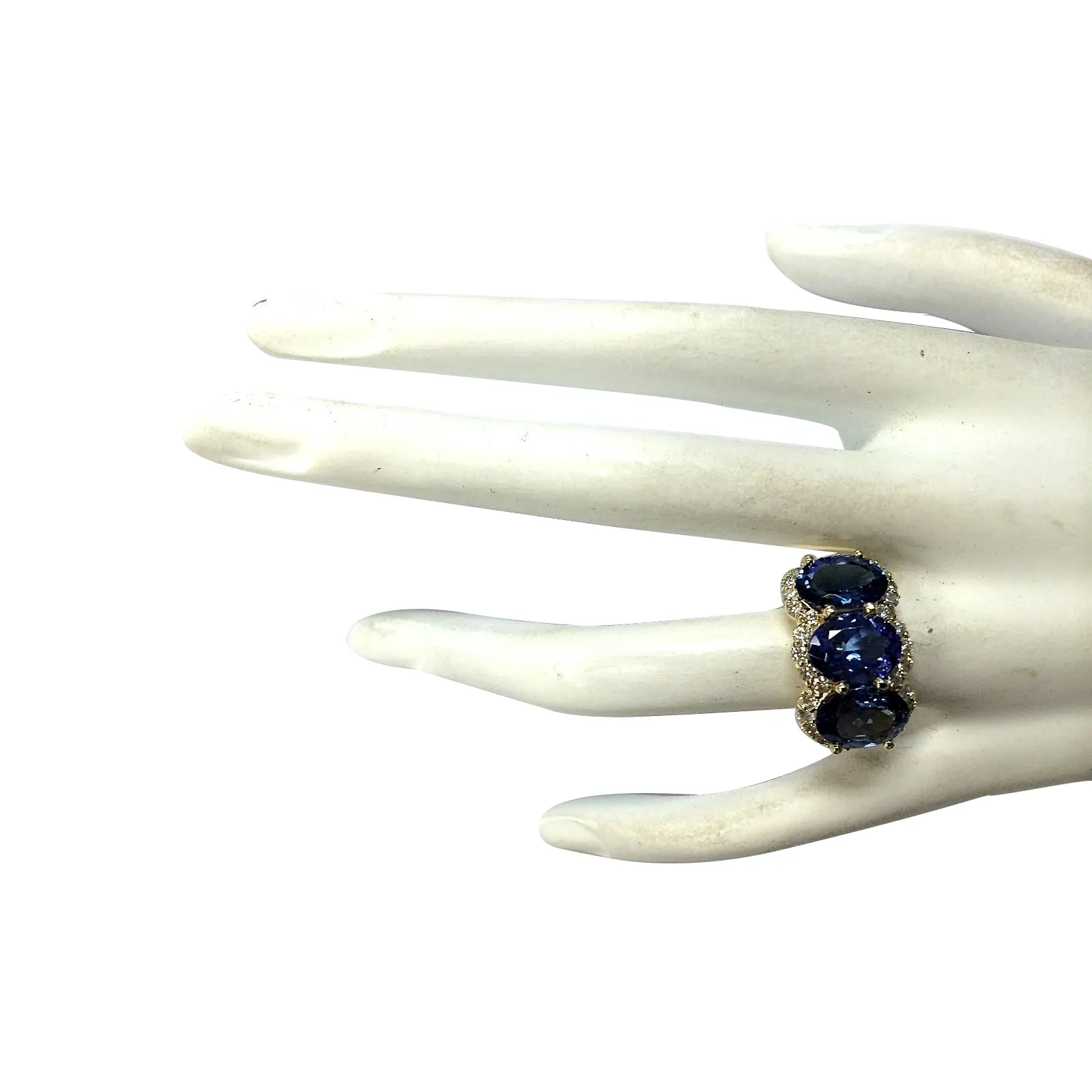 7.38 Carat Natural Tanzanite 14K Yellow Gold Diamond Ring