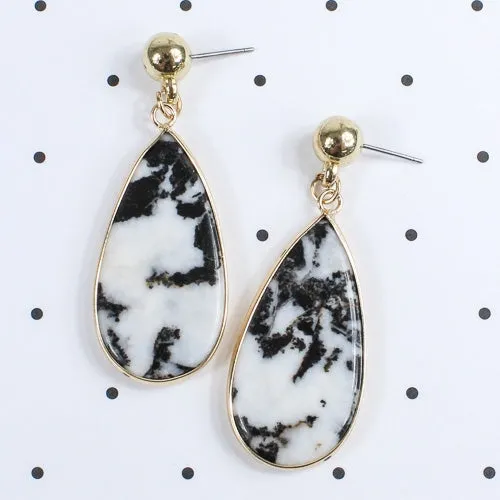 73939 - Tear Drop Crystal Stud Earrings - Black White