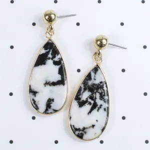 73939 - Tear Drop Crystal Stud Earrings - Black White