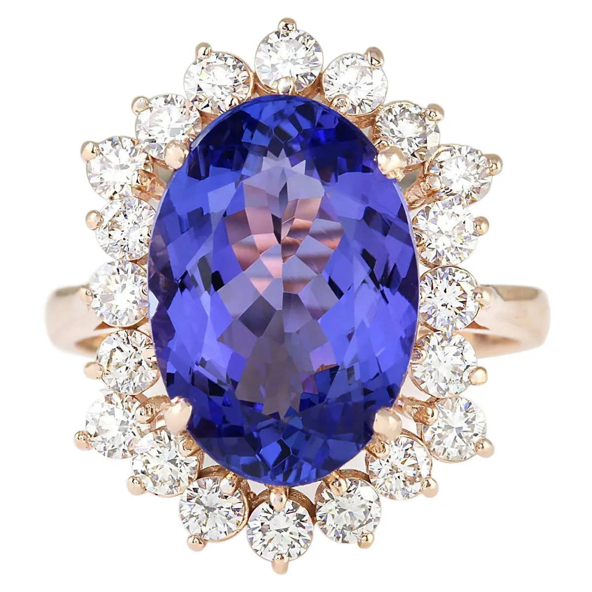 7.50 Carat Natural Tanzanite 14K Rose Gold Diamond Ring
