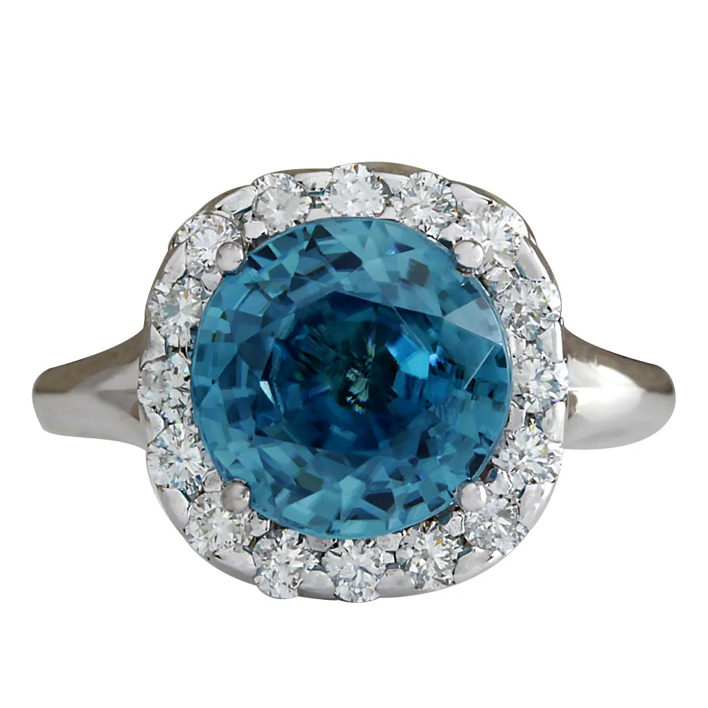 7.58 Carat Natural Zircon 14K White Gold Diamond Ring