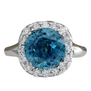 7.58 Carat Natural Zircon 14K White Gold Diamond Ring