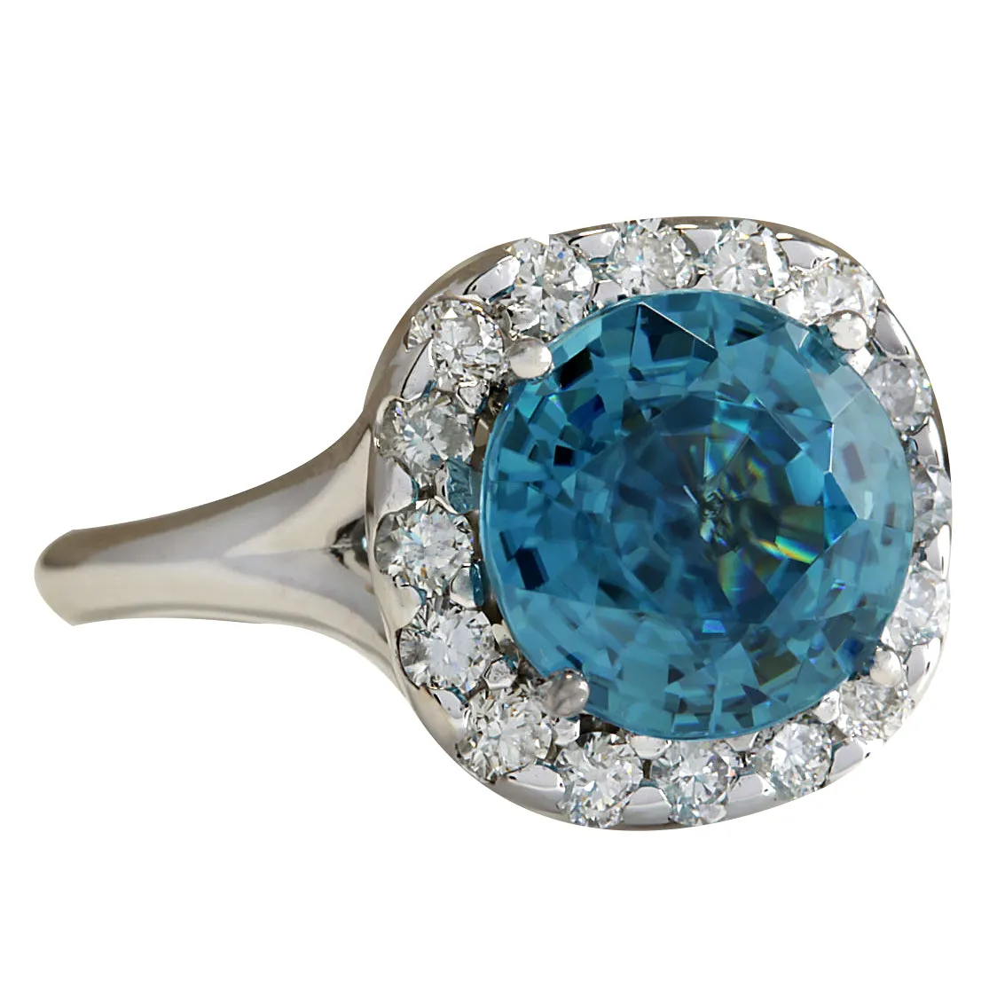 7.58 Carat Natural Zircon 14K White Gold Diamond Ring