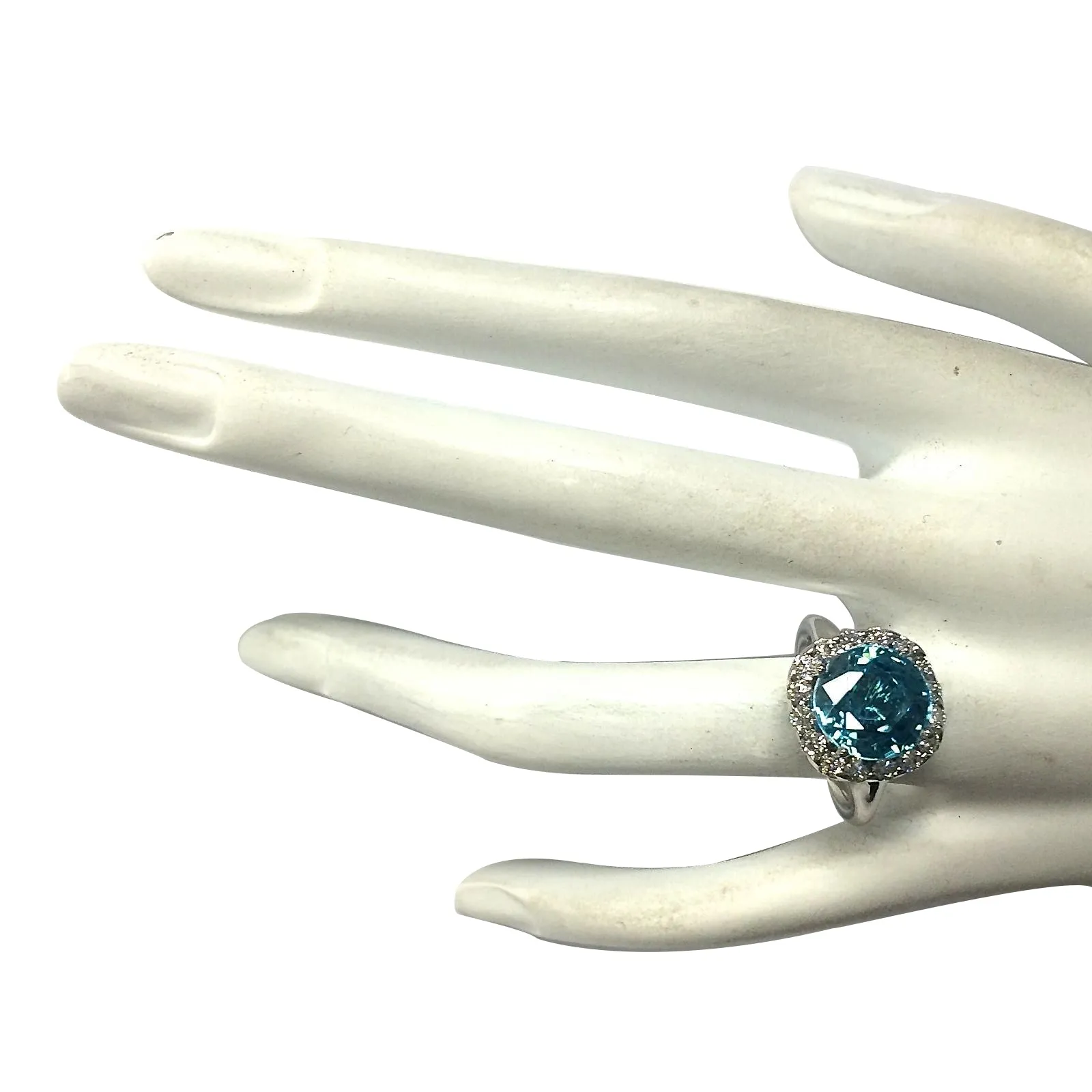 7.58 Carat Natural Zircon 14K White Gold Diamond Ring