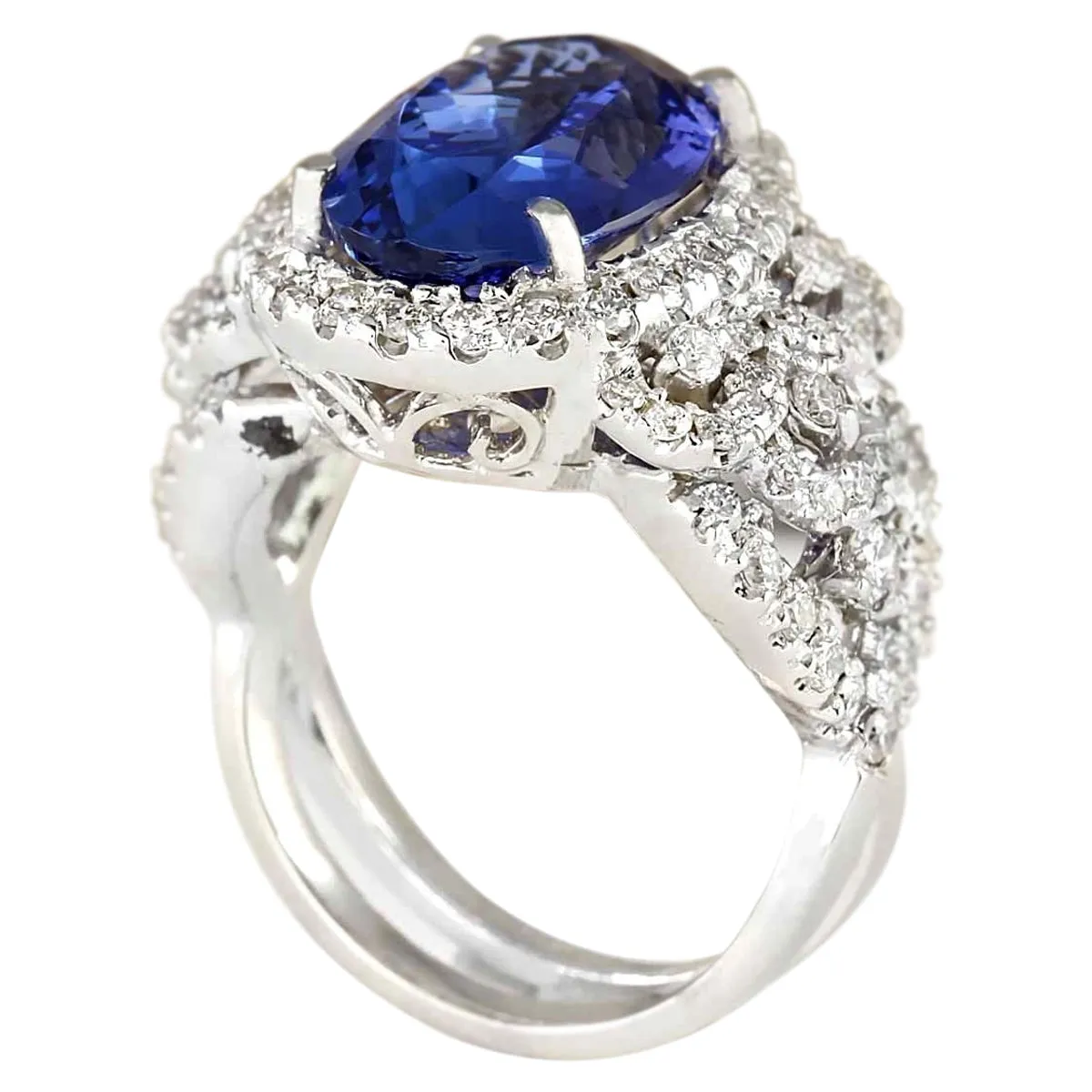 7.60 Carat Natural Tanzanite 14K White Gold Diamond Ring