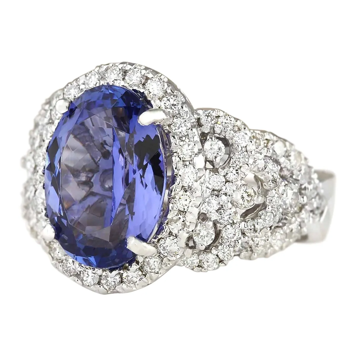 7.60 Carat Natural Tanzanite 14K White Gold Diamond Ring
