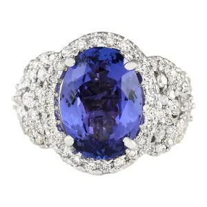 7.60 Carat Natural Tanzanite 14K White Gold Diamond Ring