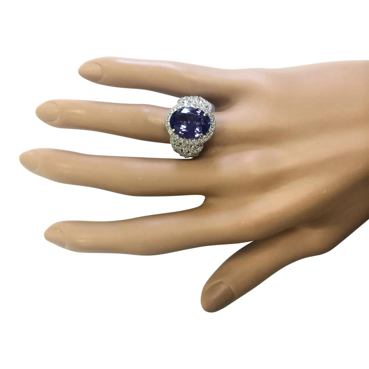 7.60 Carat Natural Tanzanite 14K White Gold Diamond Ring