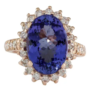 7.66 Carat Natural Tanzanite 14K Rose Gold Diamond Ring