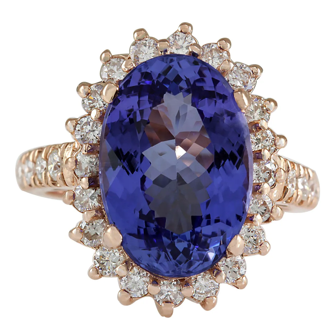 7.66 Carat Natural Tanzanite 14K Rose Gold Diamond Ring
