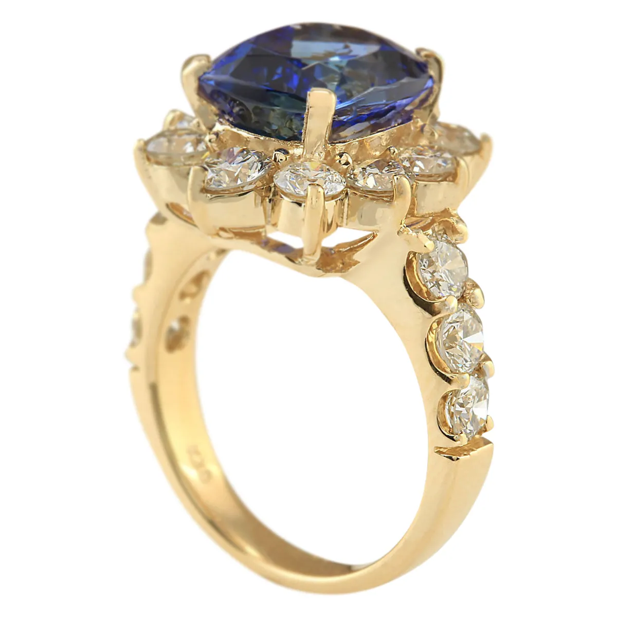 7.83 Carat Natural Tanzanite 14K Yellow Gold Diamond Ring