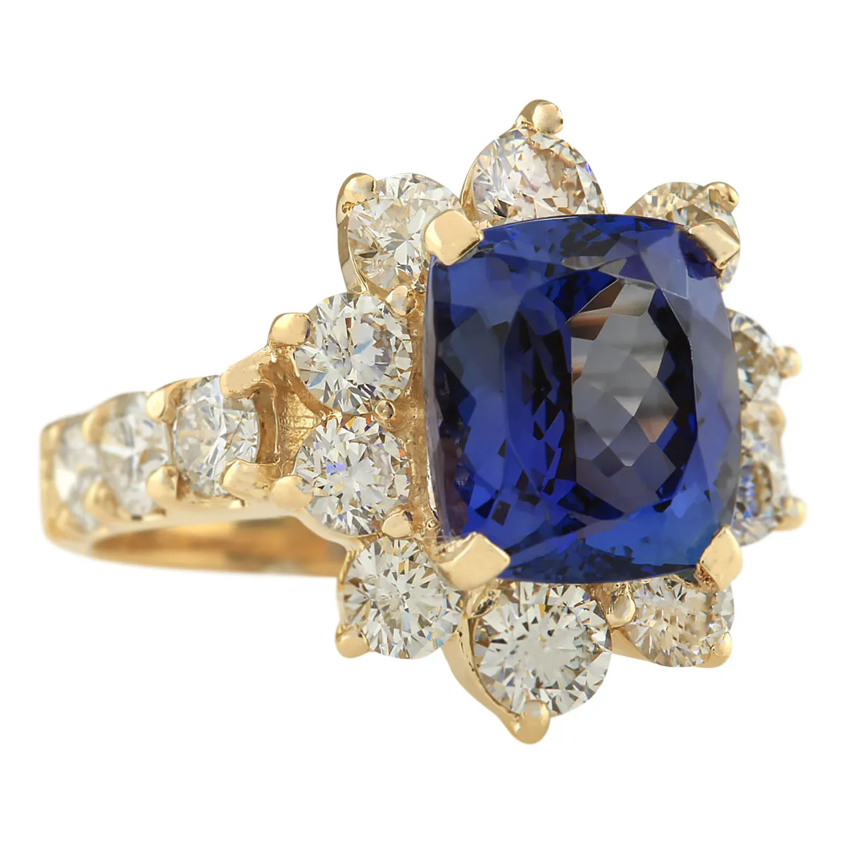 7.83 Carat Natural Tanzanite 14K Yellow Gold Diamond Ring