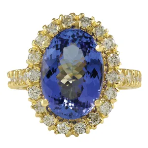 7.92 Carat Natural Tanzanite 18K Yellow Gold Diamond Ring