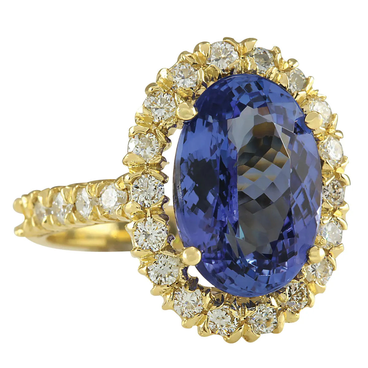 7.92 Carat Natural Tanzanite 18K Yellow Gold Diamond Ring