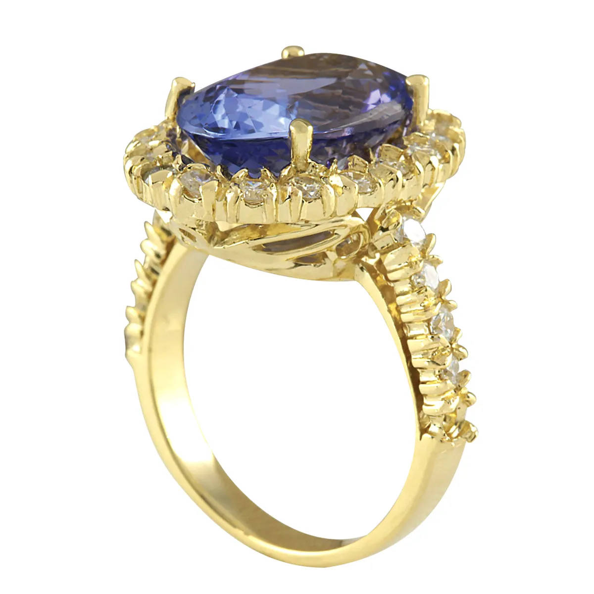 7.92 Carat Natural Tanzanite 18K Yellow Gold Diamond Ring