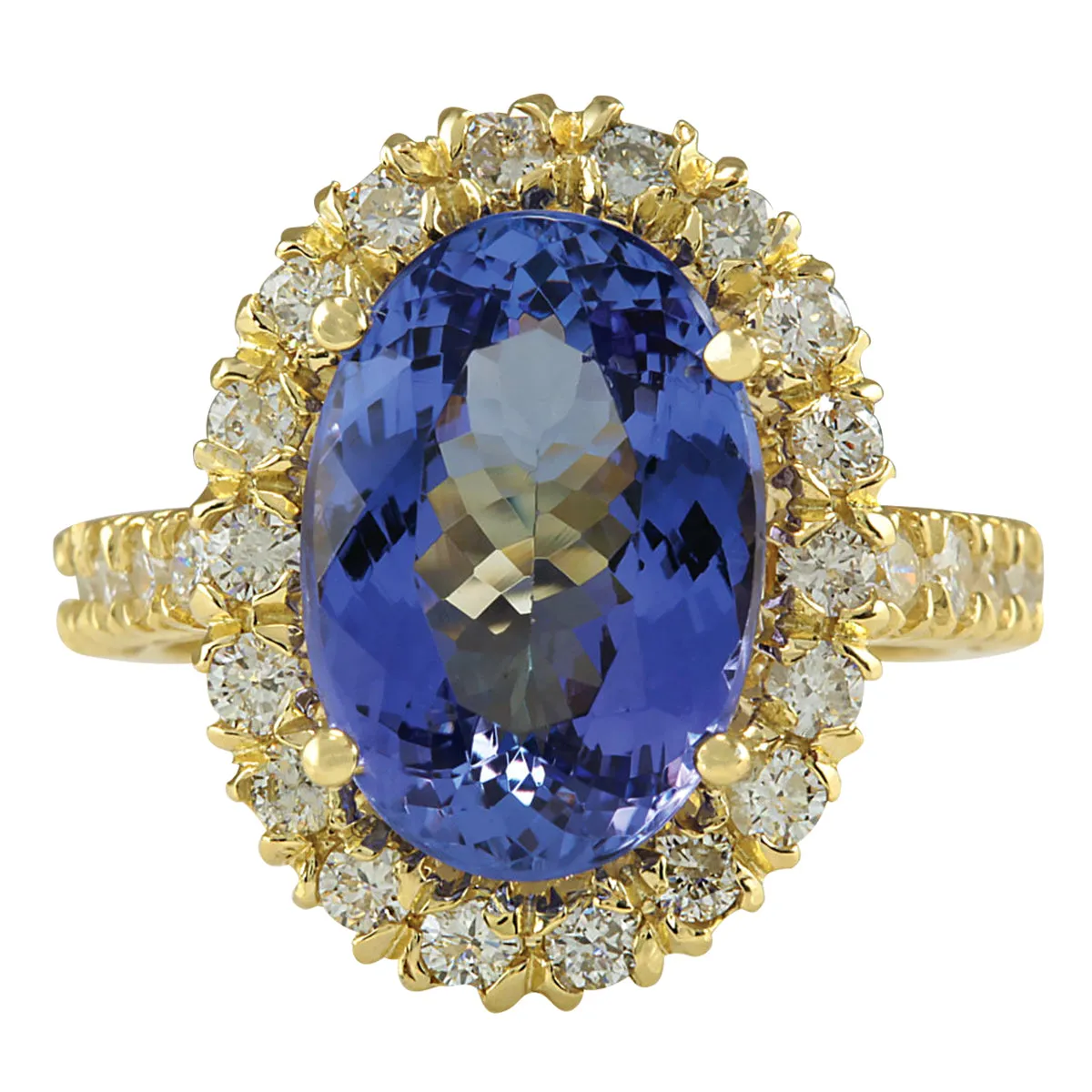 7.92 Carat Natural Tanzanite 18K Yellow Gold Diamond Ring