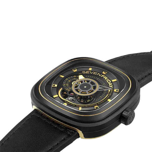 7Friday Black Leather Strap Black Dial Automatic Watch for Gents - P2B/02-C196