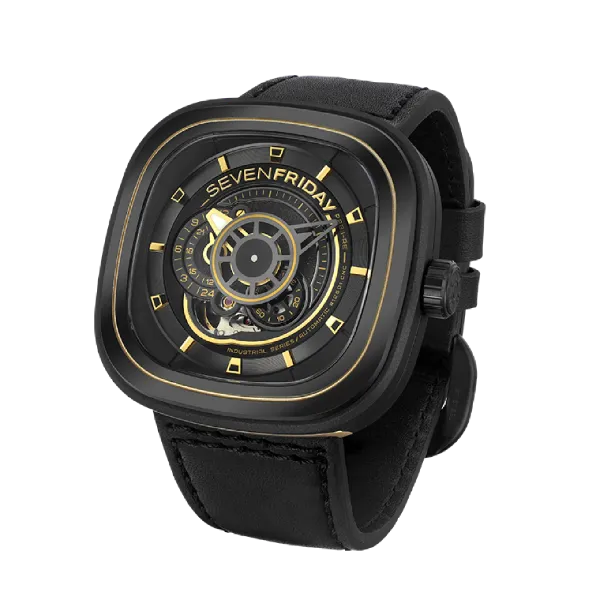 7Friday Black Leather Strap Black Dial Automatic Watch for Gents - P2B/02-C196