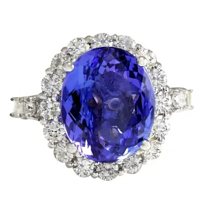 8.15 Carat Natural Tanzanite 14K White Gold Diamond Ring