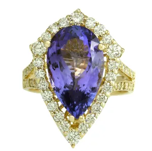 8.16 Carat Natural Tanzanite 14K Yellow Gold Diamond Ring