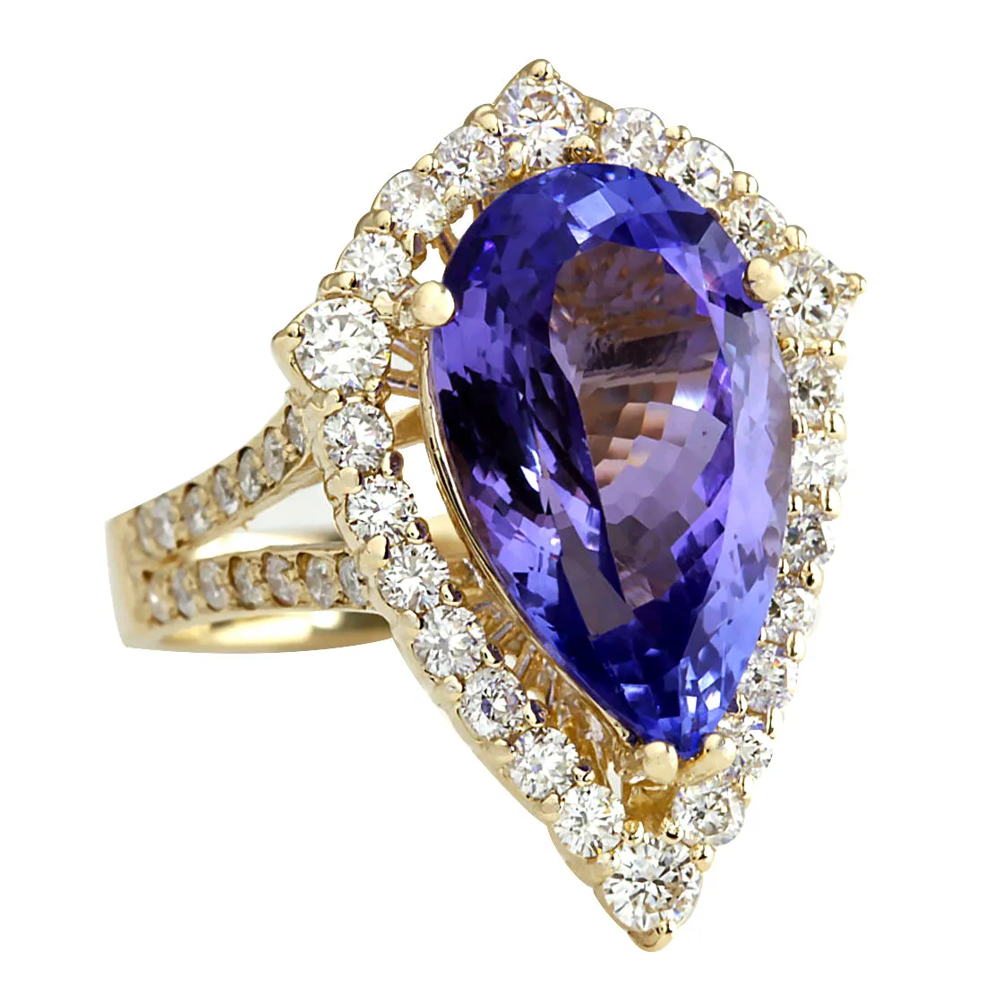 8.16 Carat Natural Tanzanite 14K Yellow Gold Diamond Ring