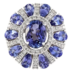 8.41 Carat Natural Tanzanite 14K White Gold Diamond Ring