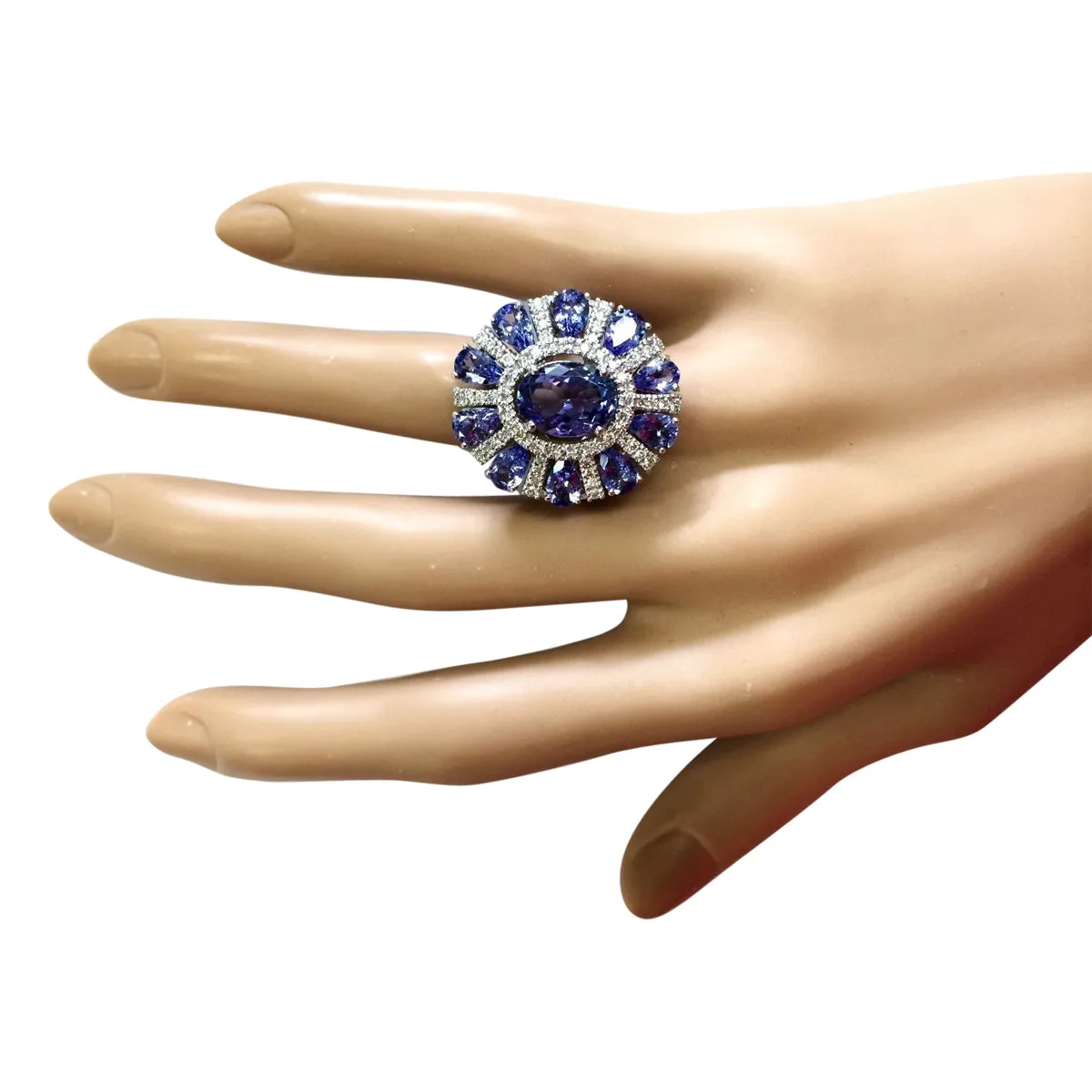 8.41 Carat Natural Tanzanite 14K White Gold Diamond Ring