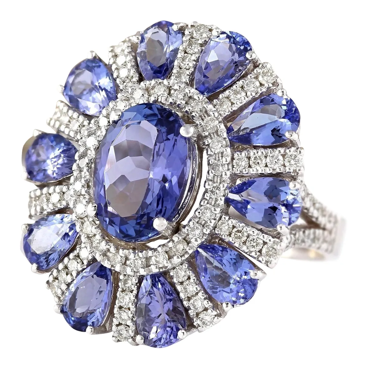 8.41 Carat Natural Tanzanite 14K White Gold Diamond Ring