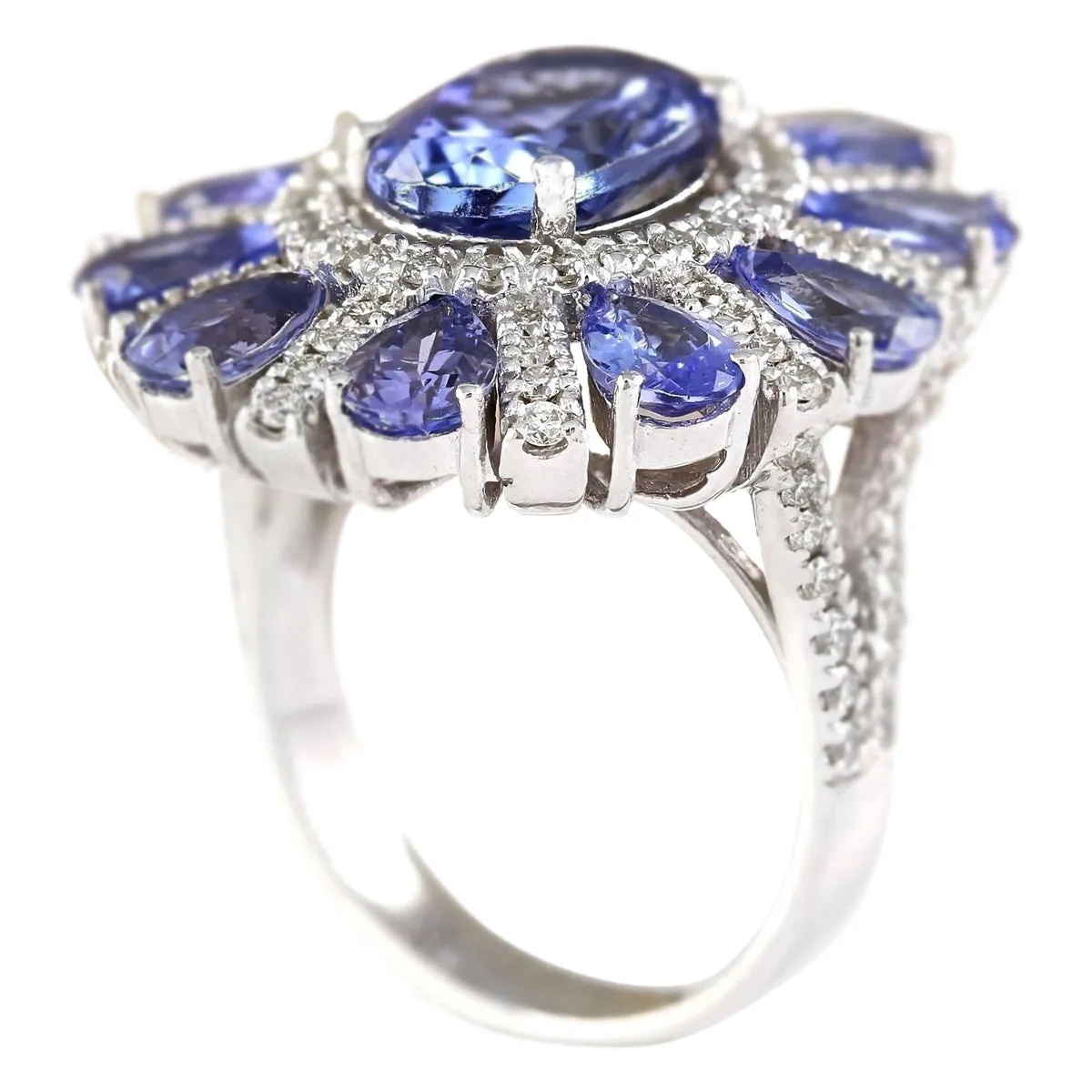 8.41 Carat Natural Tanzanite 14K White Gold Diamond Ring