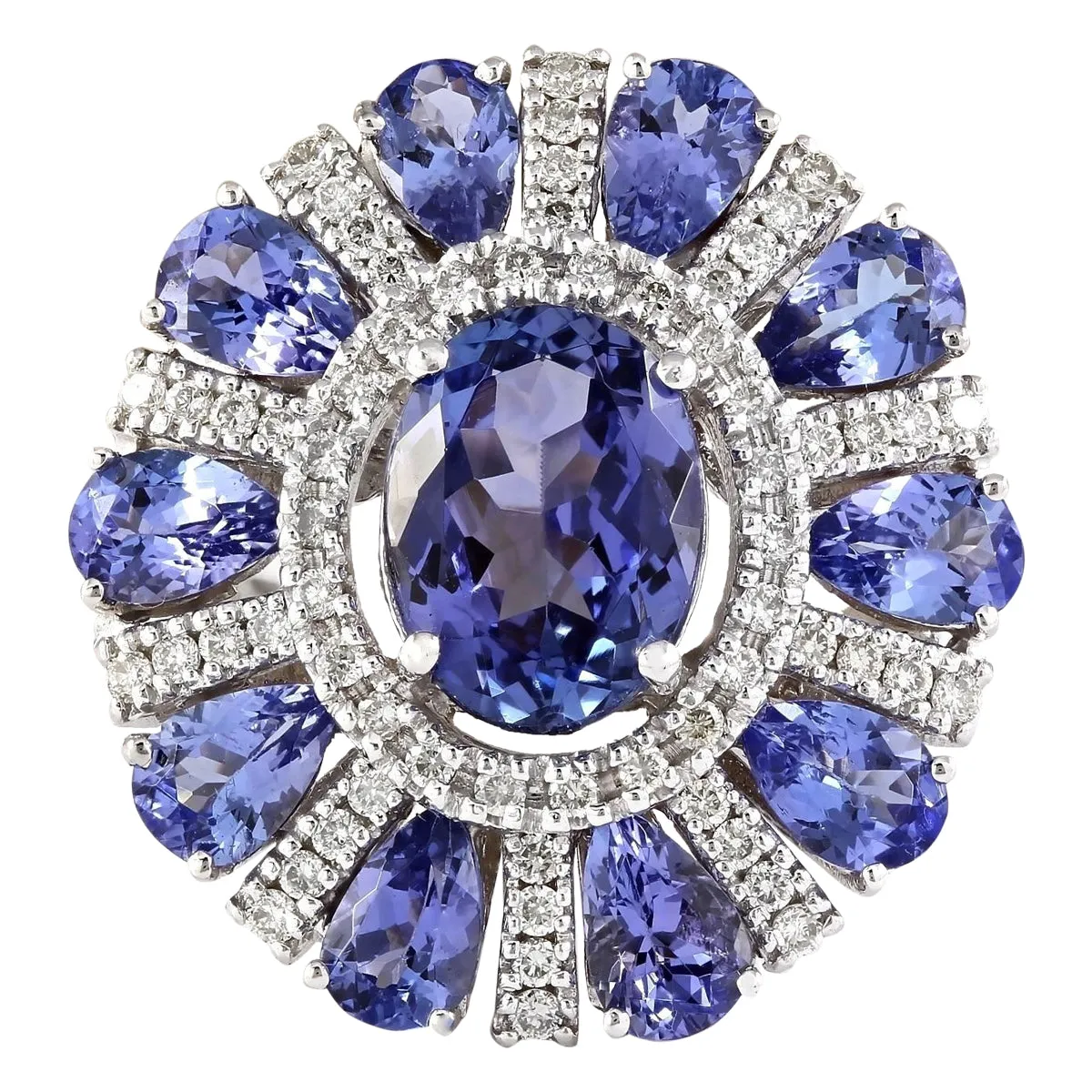 8.41 Carat Natural Tanzanite 14K White Gold Diamond Ring