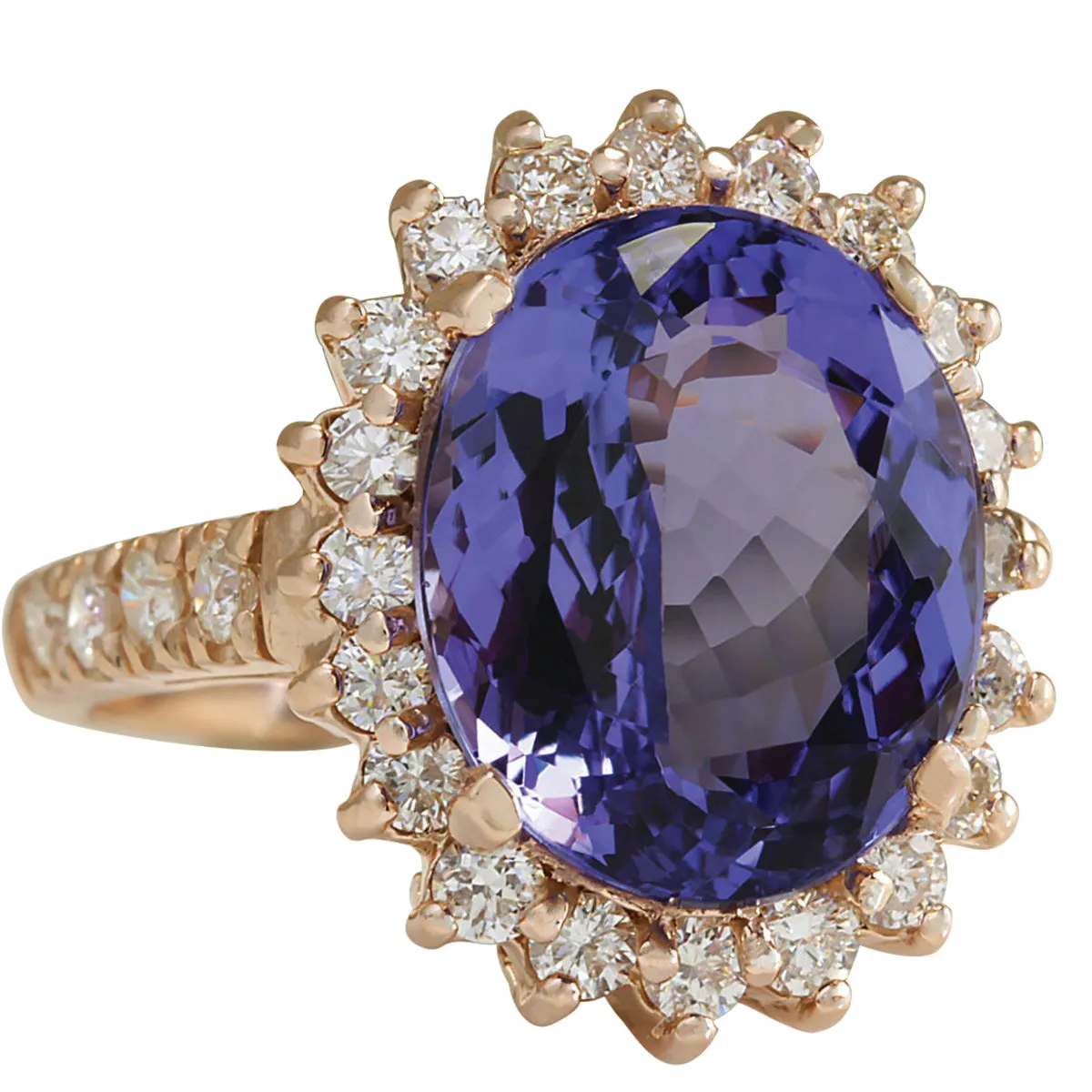 8.44 Carat Natural Tanzanite 14K Rose Gold Diamond Ring
