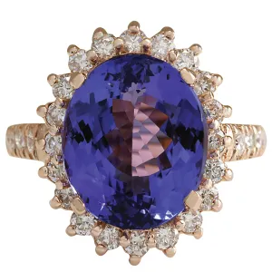 8.44 Carat Natural Tanzanite 14K Rose Gold Diamond Ring