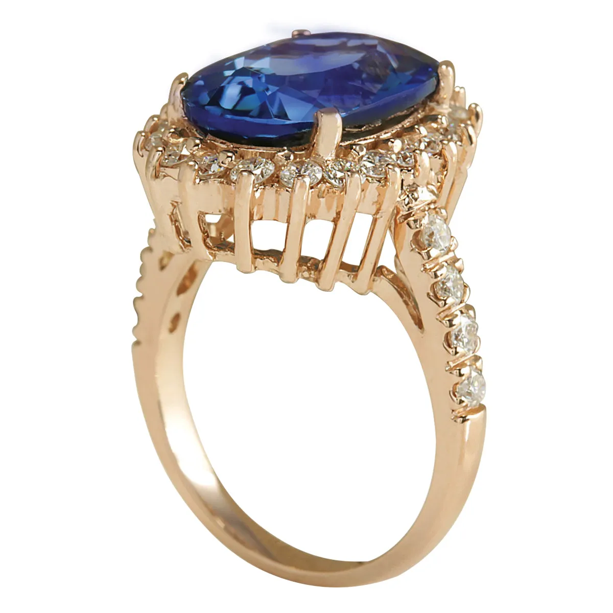 8.44 Carat Natural Tanzanite 14K Rose Gold Diamond Ring