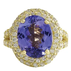 8.54 Carat Natural Tanzanite 14K Yellow Gold Diamond Ring
