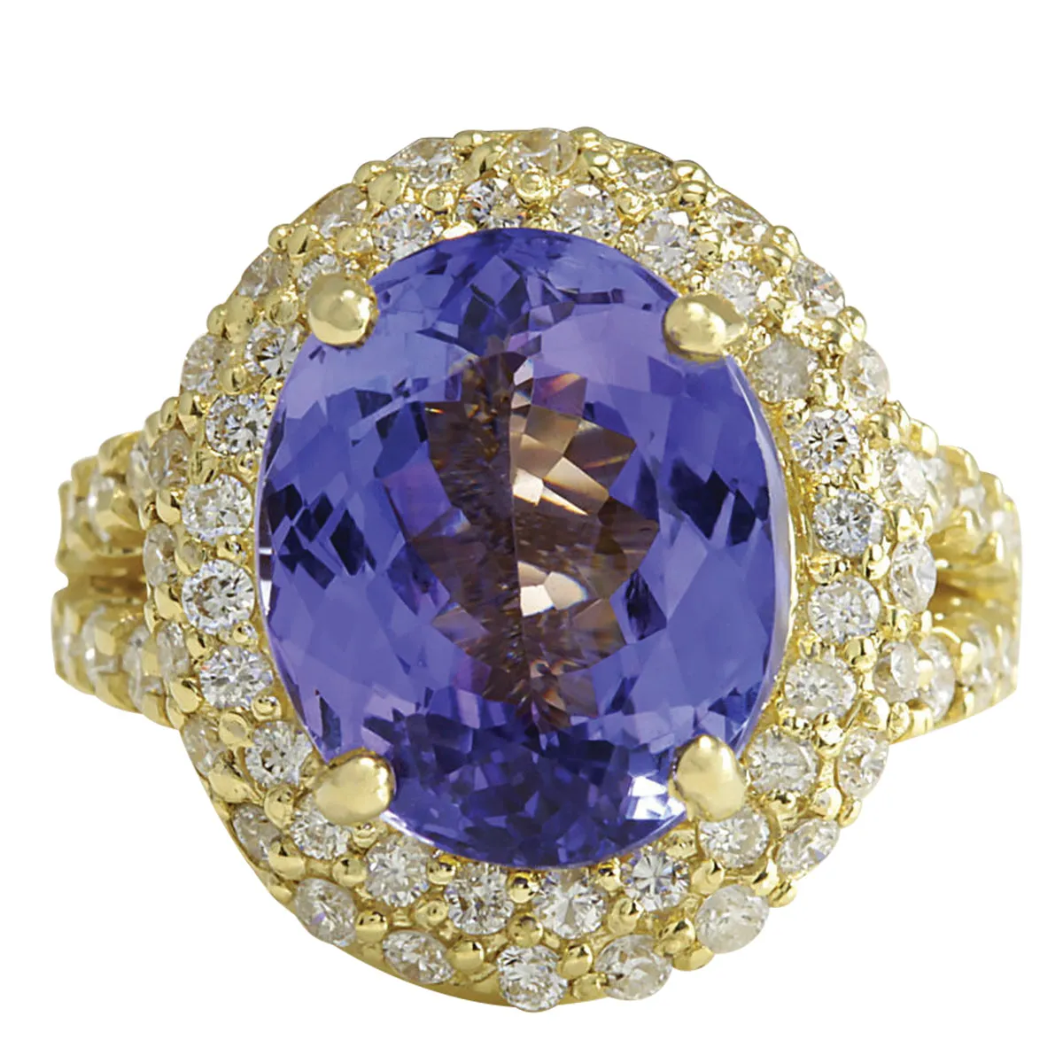 8.54 Carat Natural Tanzanite 14K Yellow Gold Diamond Ring