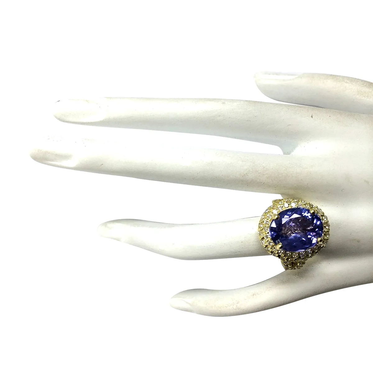 8.54 Carat Natural Tanzanite 14K Yellow Gold Diamond Ring