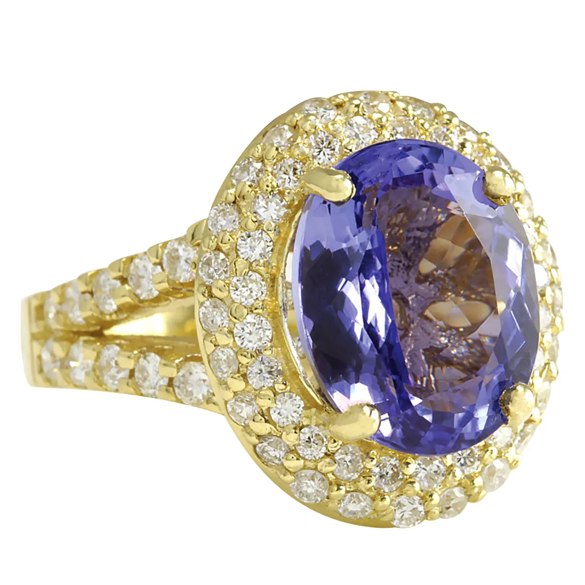 8.54 Carat Natural Tanzanite 14K Yellow Gold Diamond Ring