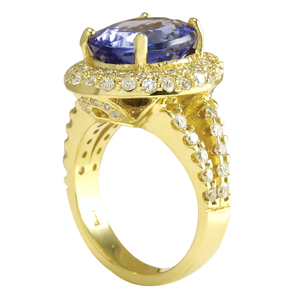 8.54 Carat Natural Tanzanite 14K Yellow Gold Diamond Ring