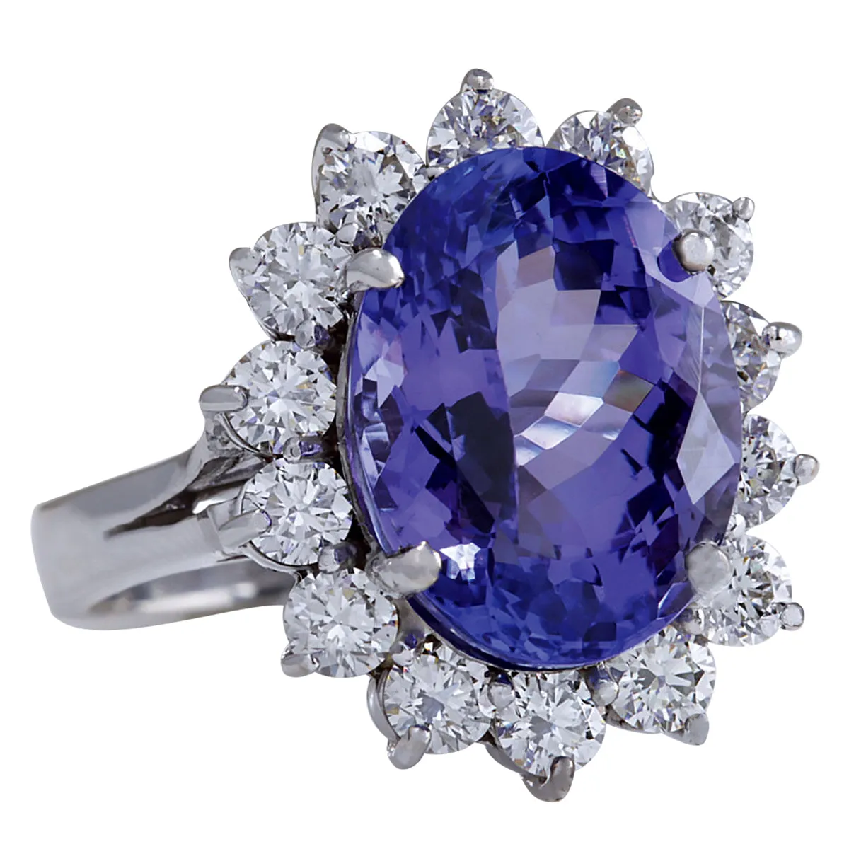 8.65 Carat Natural Tanzanite 14K White Gold Diamond Ring