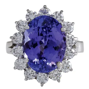 8.65 Carat Natural Tanzanite 14K White Gold Diamond Ring