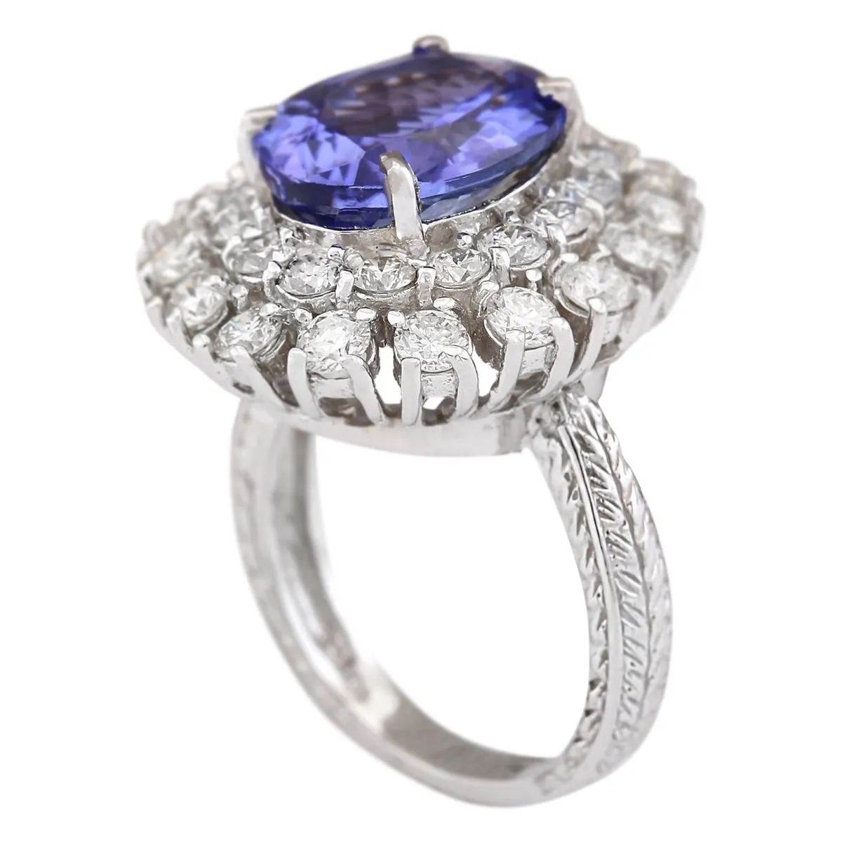 8.89 Carat Natural Tanzanite 14K White Gold Diamond Ring