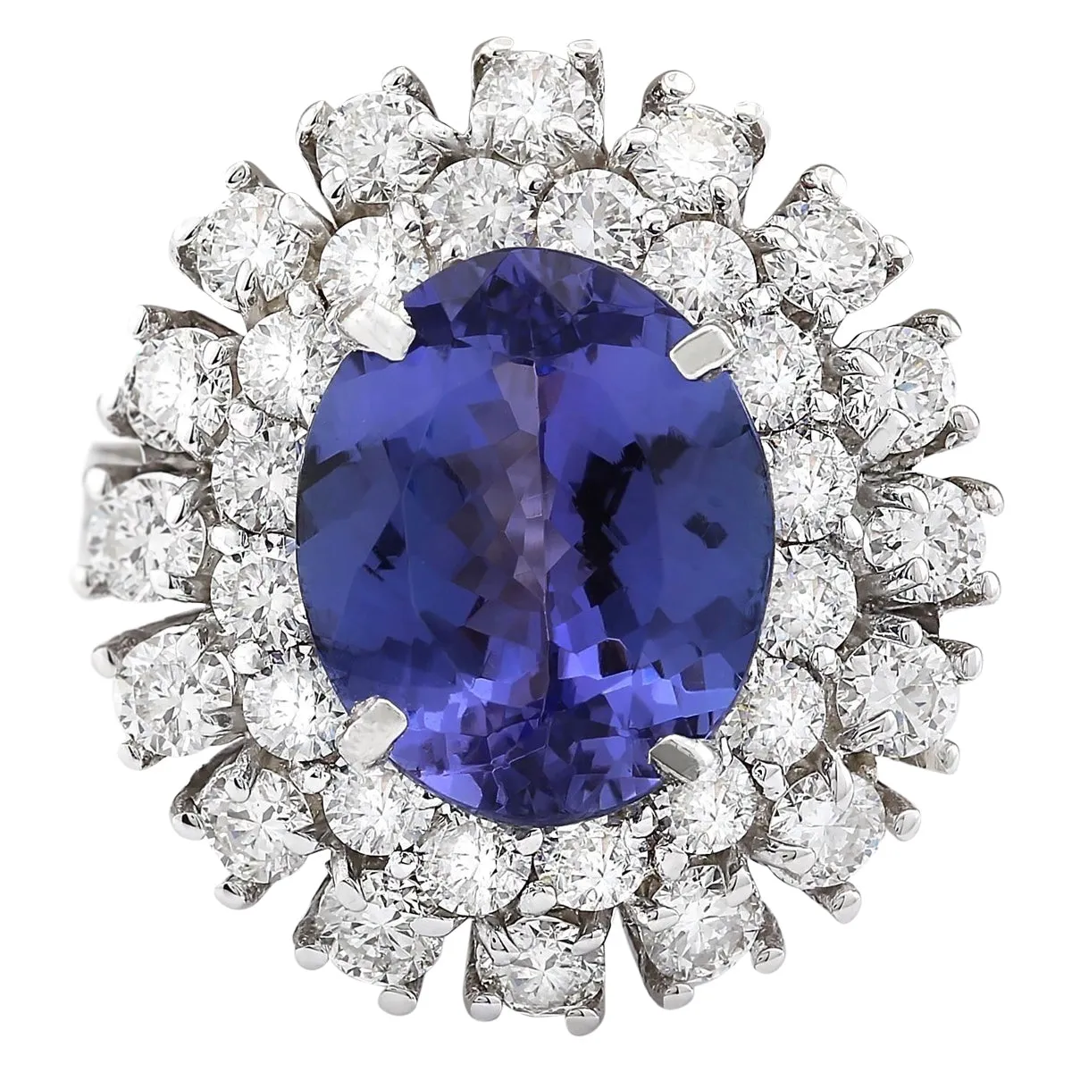 8.89 Carat Natural Tanzanite 14K White Gold Diamond Ring