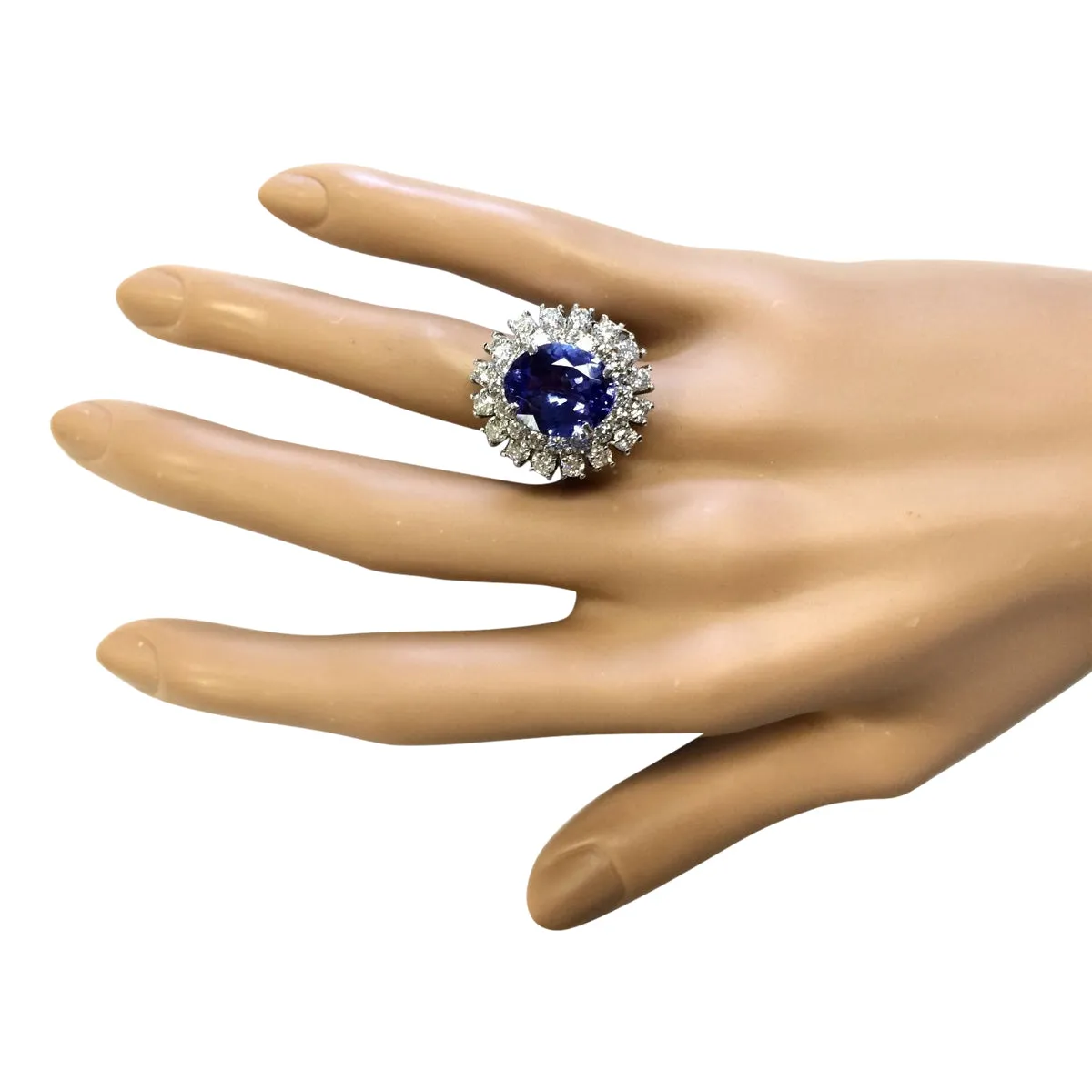 8.89 Carat Natural Tanzanite 14K White Gold Diamond Ring