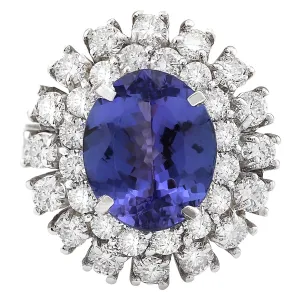 8.89 Carat Natural Tanzanite 14K White Gold Diamond Ring